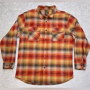 Brixton Flannel Shirt Mens 2XL Brown Red Plaid Standard Fit Bowery Long Sleeve